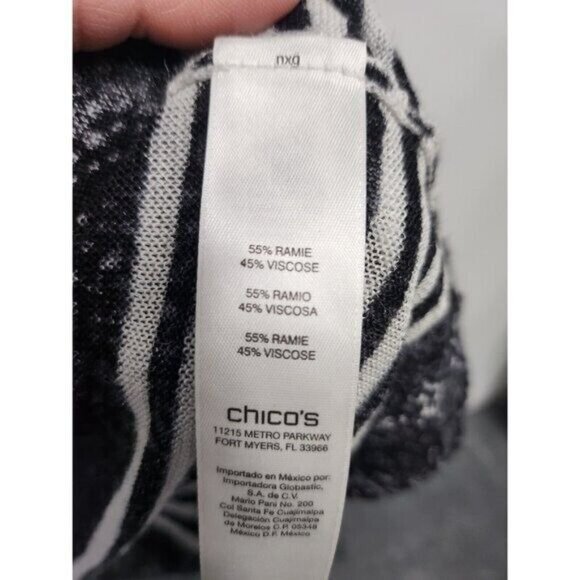 Chicos Womens Lightweight Duster Cardigan Medium Black Gray Striped Open Casual - Picture 4 of 8